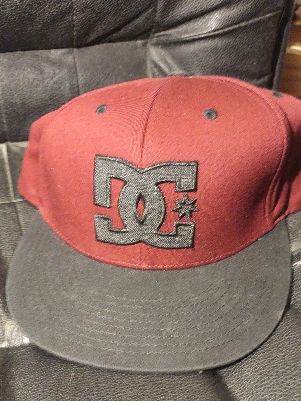 DC Maroon and Black Flat Brim Snapback Hat